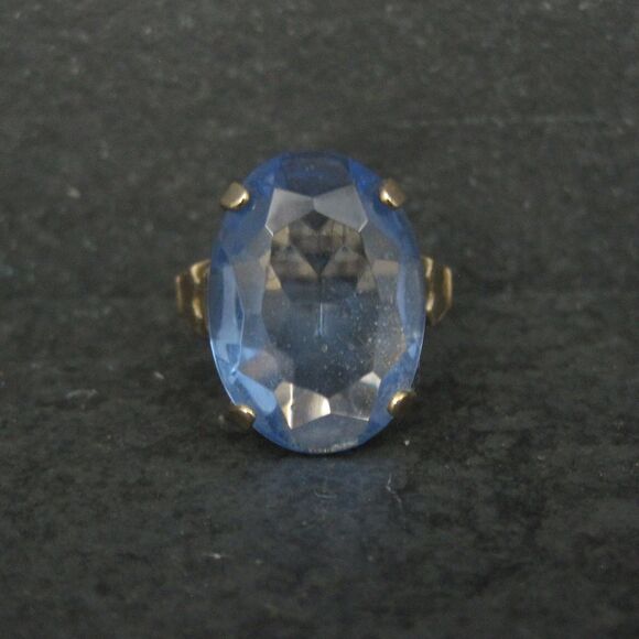 Antique 10K Gold Filled Blue Glass Ring Size 6 - Picture 2 of 8